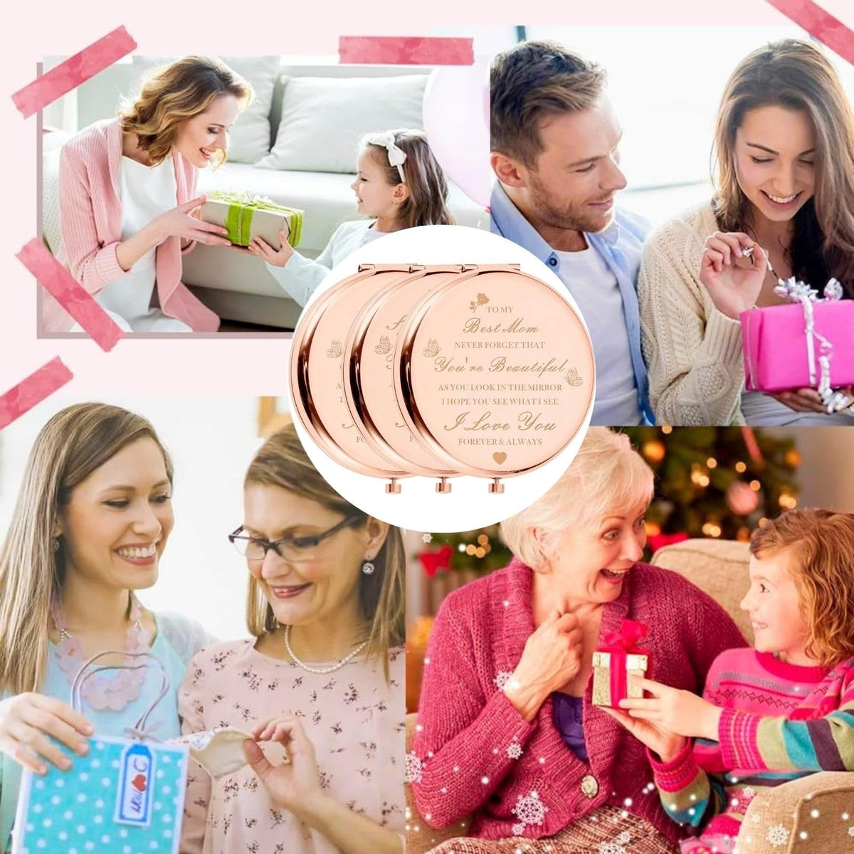 Graduation Compact Mirror with Rose Gold Case and Gift Box - Personal Care Accessory