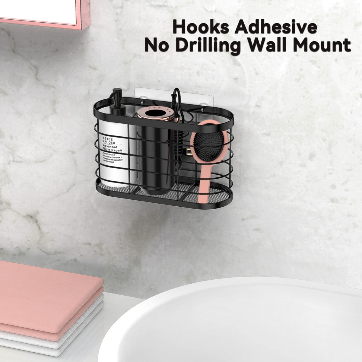 Adjustable Wall-Mount Hair Tool Organizer with 3 Compartments and Height Extension