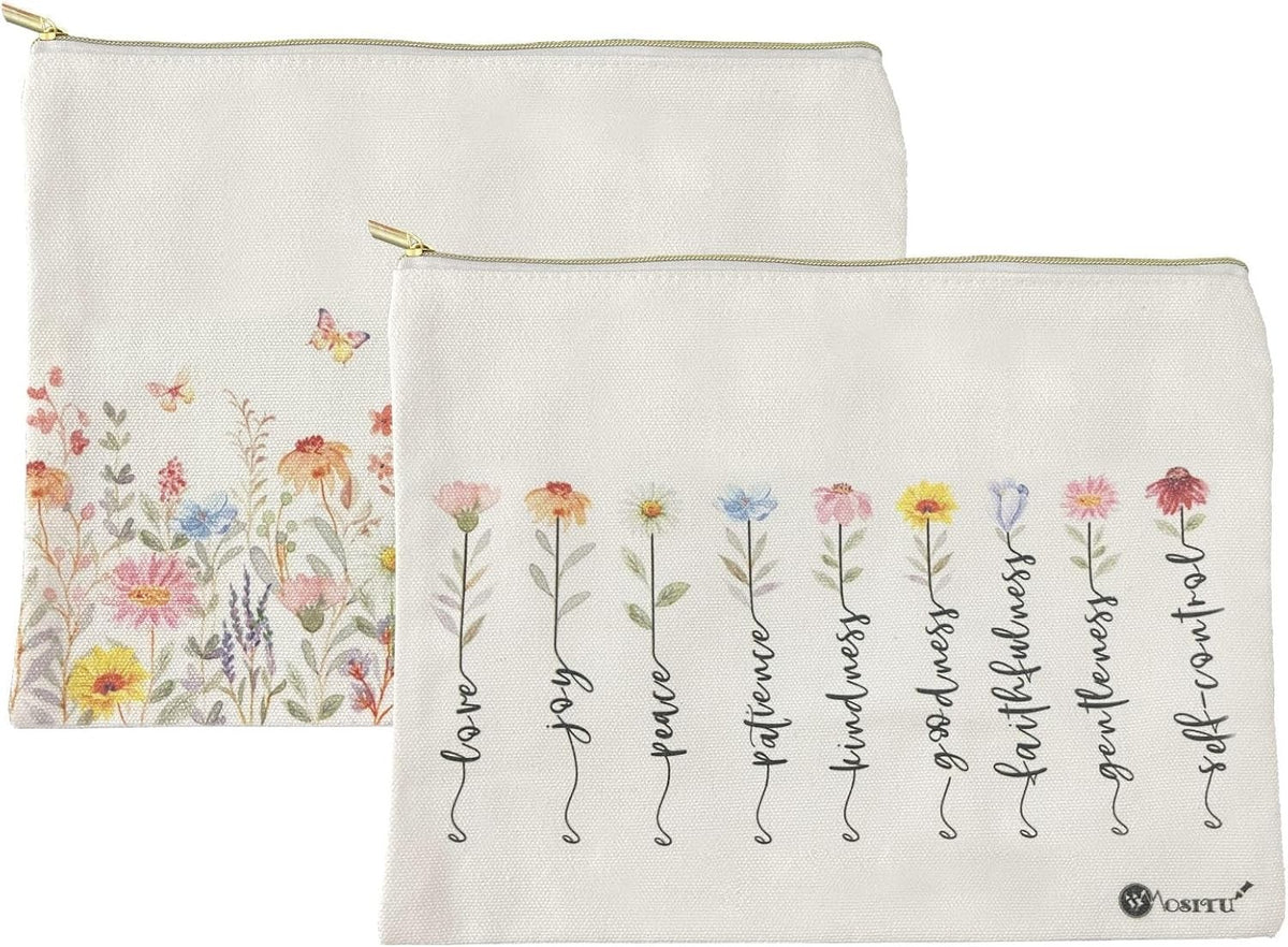 Canvas Cosmetic Bags Set - Cotton Makeup Bags for Travel & Daily Use