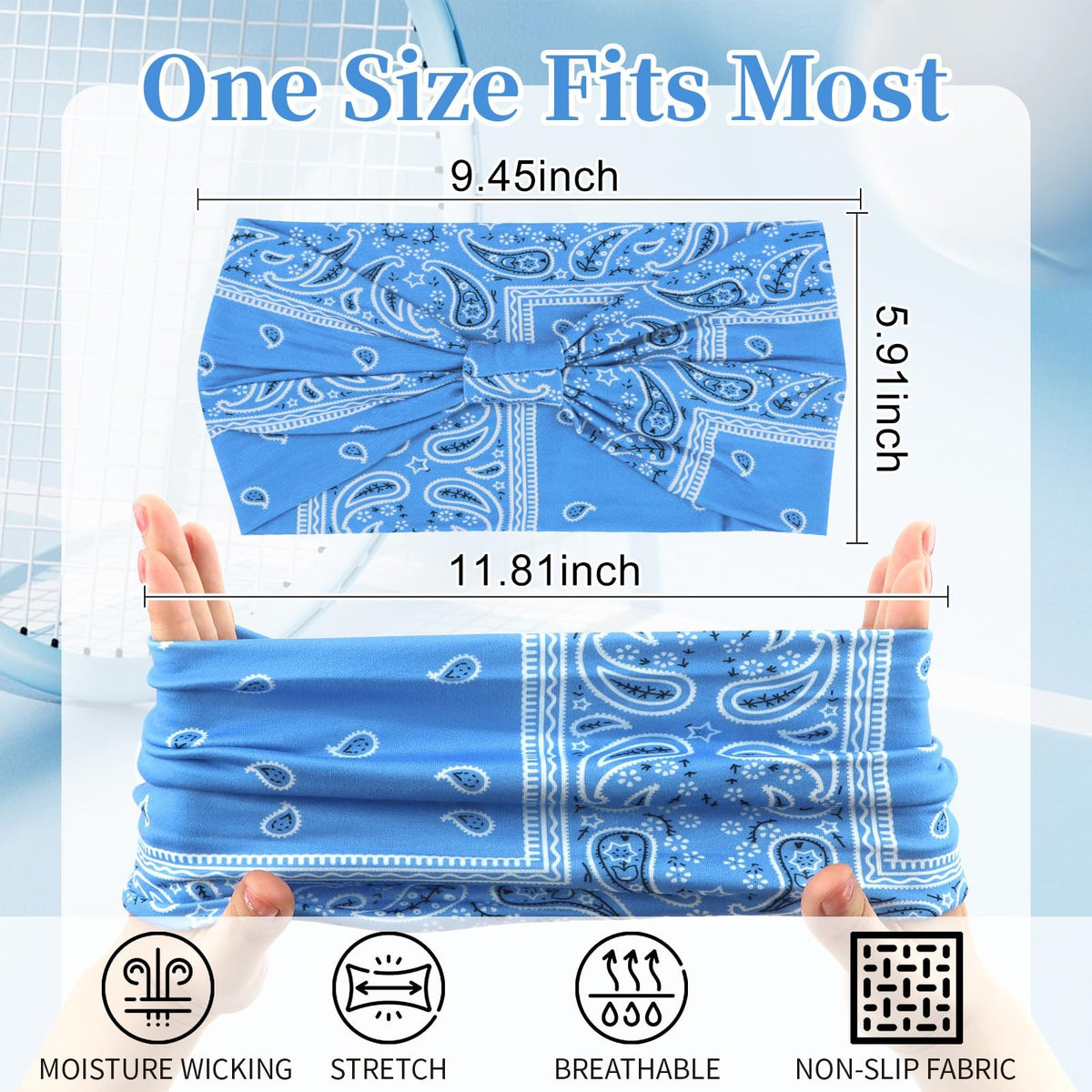 YARIEW Boho Wide Bandana Headbands - 1 Count (Pack of 6),