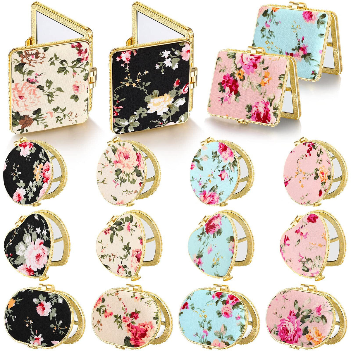 16 Pack Floral Pocket Compact Mirrors - Travel & Purse Makeup Mirrors