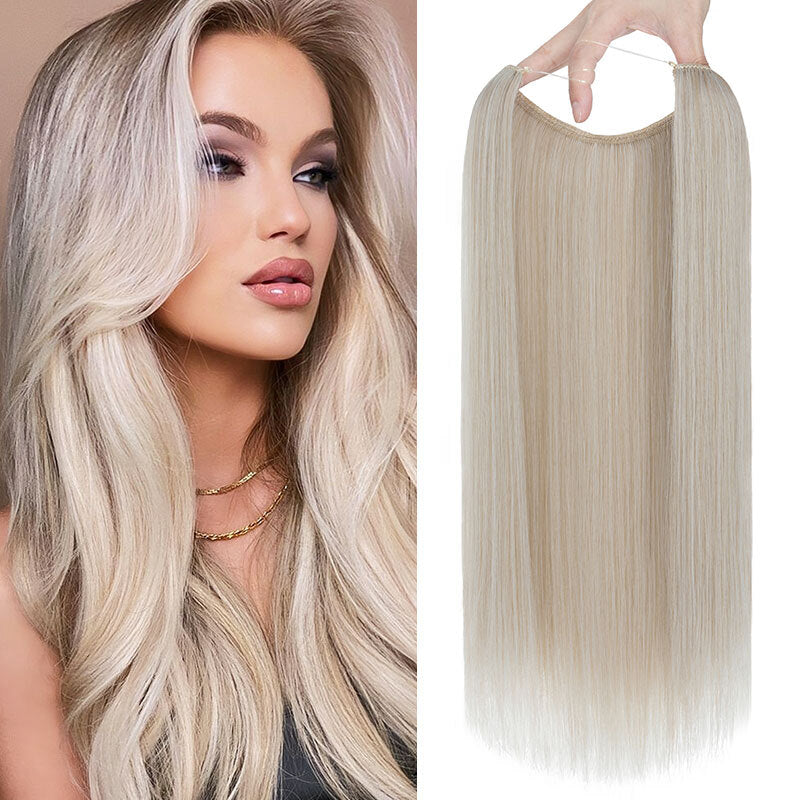 Invisible Wire Hair Extensions - Natural Synthetic Length & Body Wavy or Straight