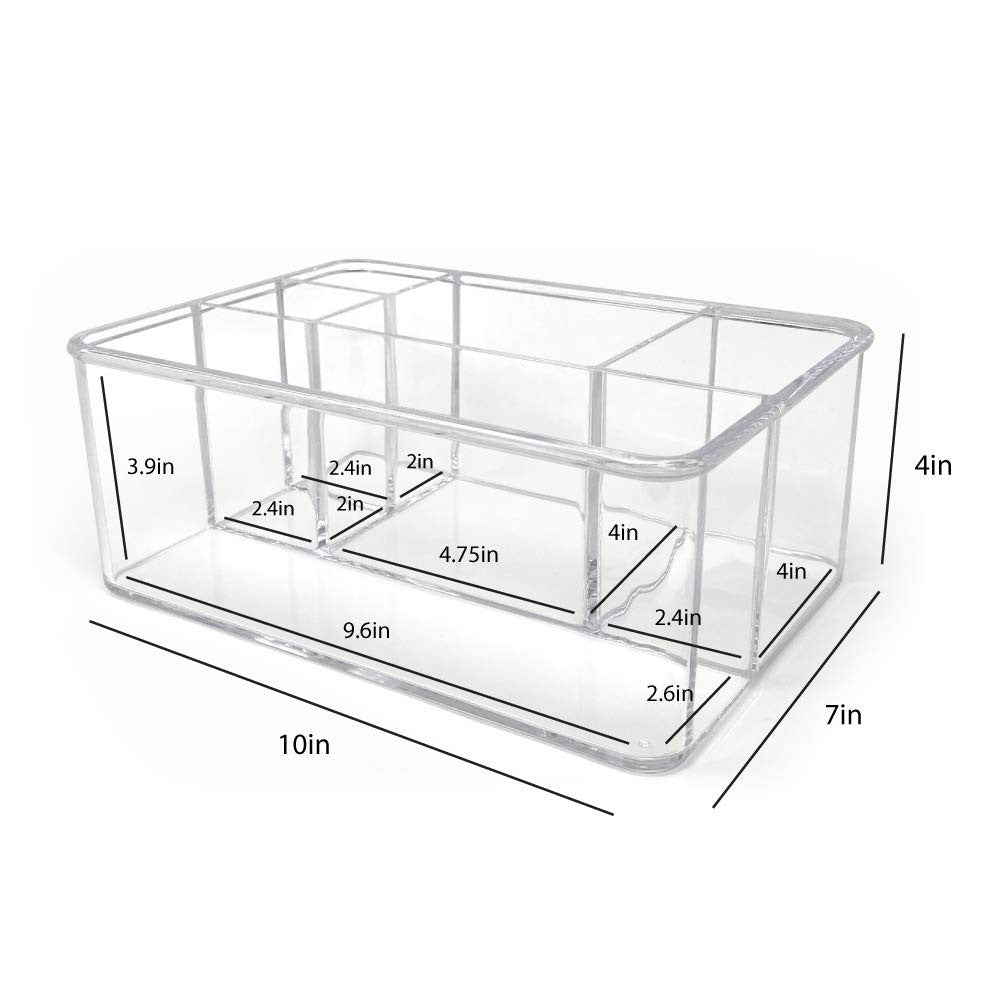 Clear Acrylic Makeup Brush Holder Organizer with 5 Compartments - 10x7x4 Inches