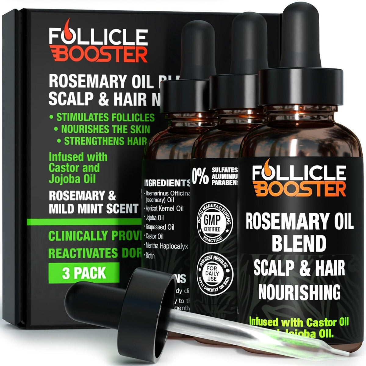 Hair & Beard Growth Serum with Rosemary Oil - 2oz (Pack of 3)