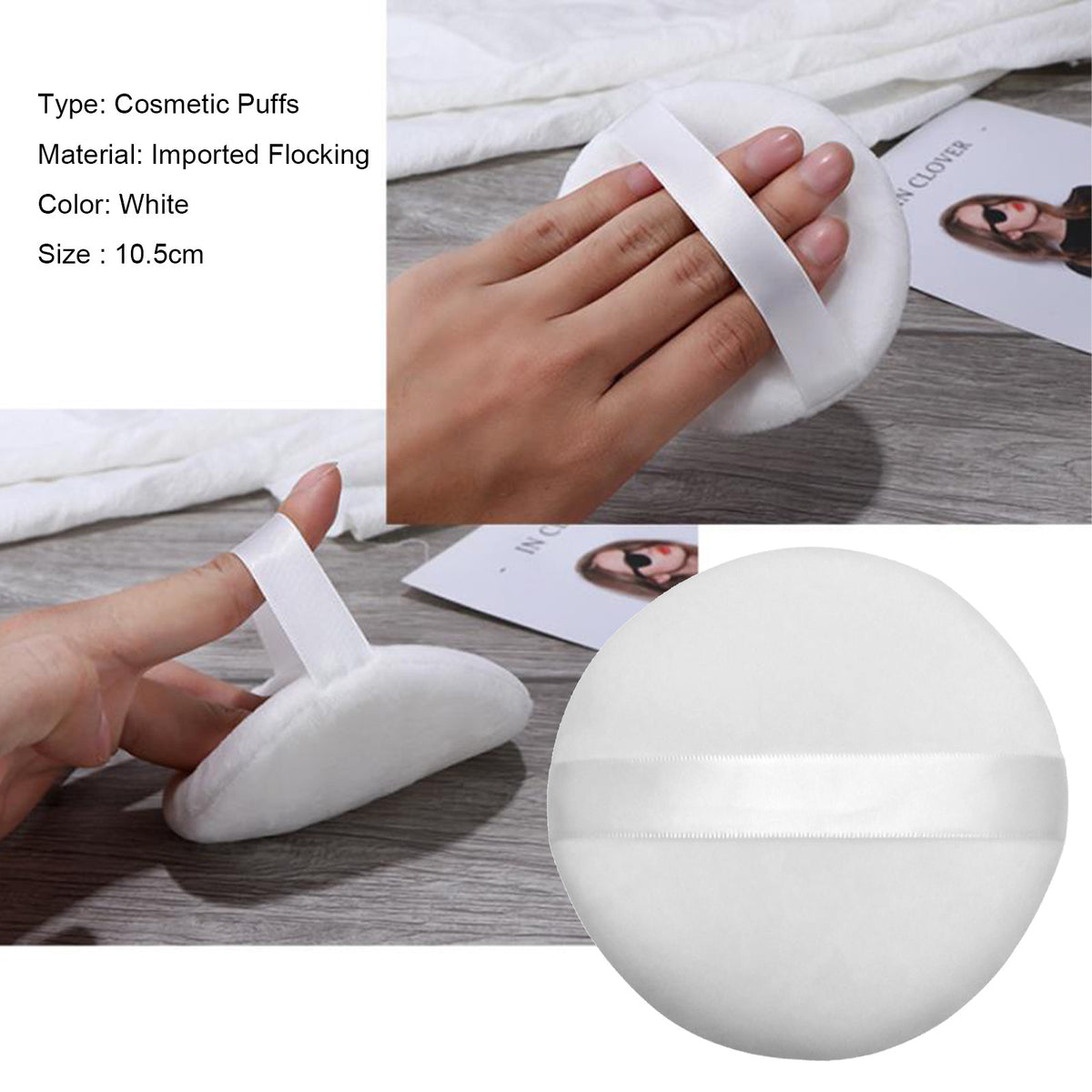 Large 4-Inch Velour Powder Puff Set - Body Makeup Applicators with Ribbon