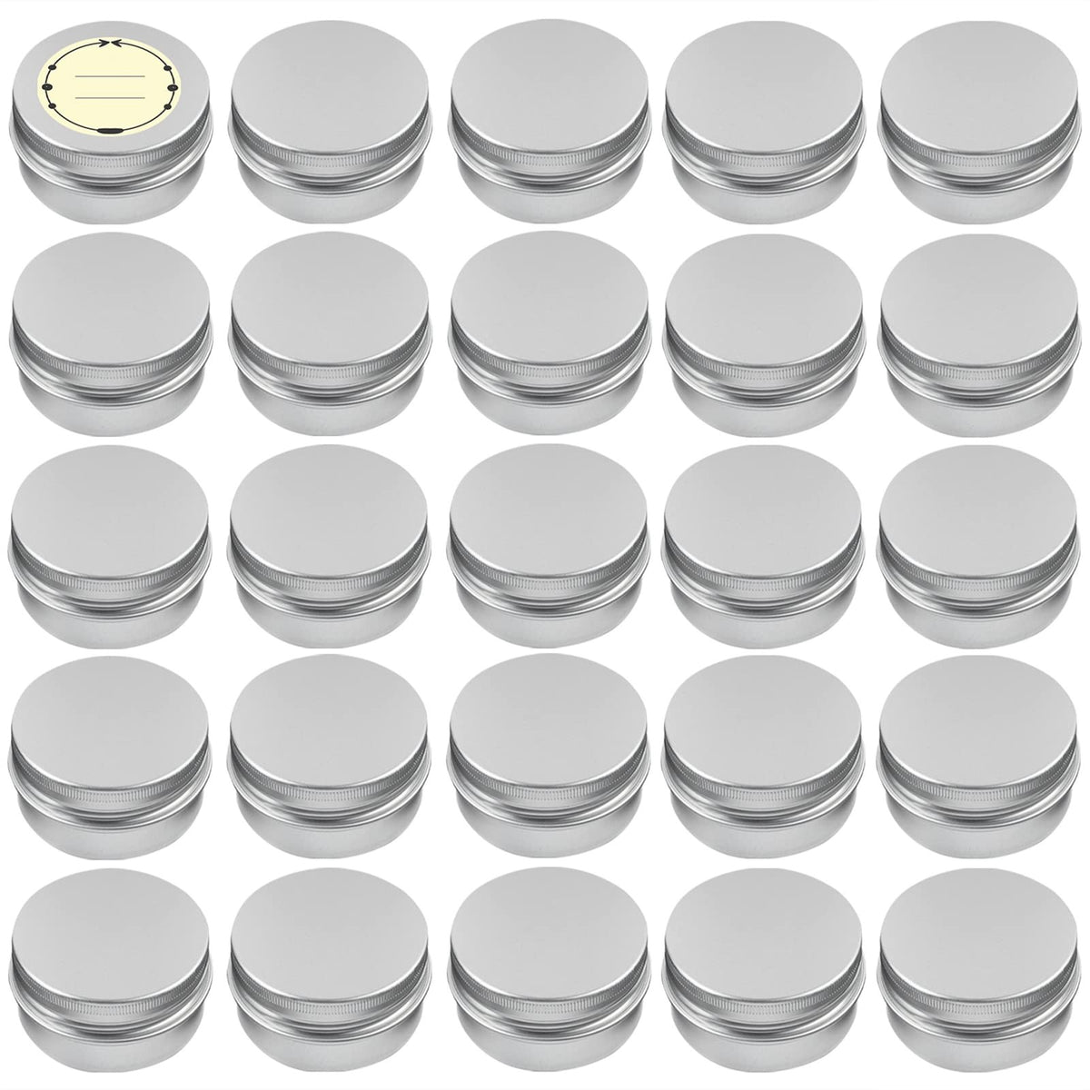 24 Pack 2 Oz Aluminum Tin Cans with Screw Lids & Labels for Cosmetics & Travel