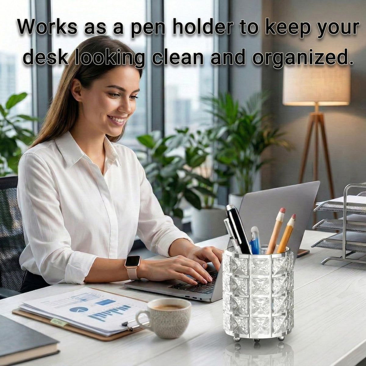 Silver Crystal Makeup Brush Holder Vanity Organizer Pen Pencils