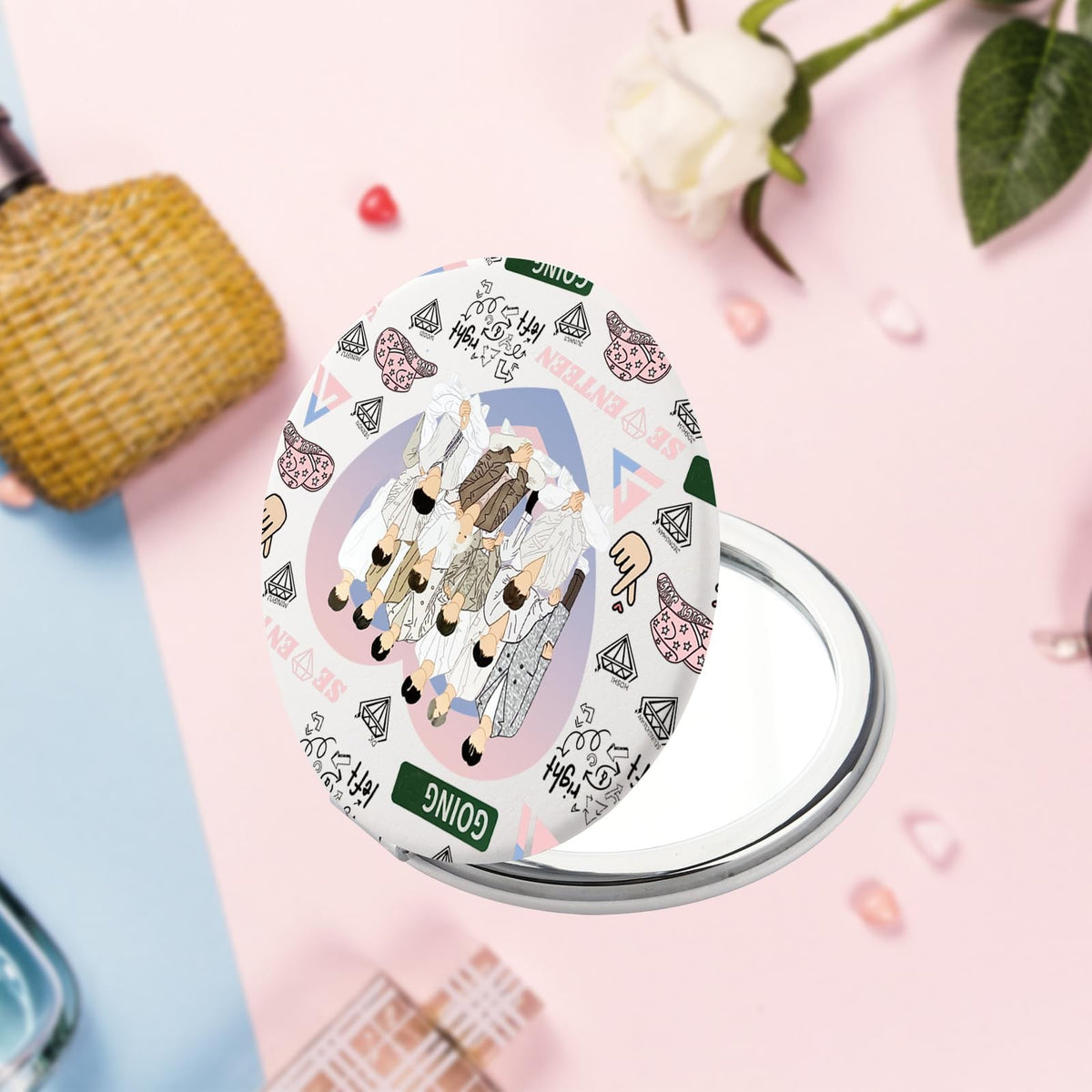 Portable Compact Makeup Mirror with 2x Magnification - Pocket Size, Foldable, Gift-ready