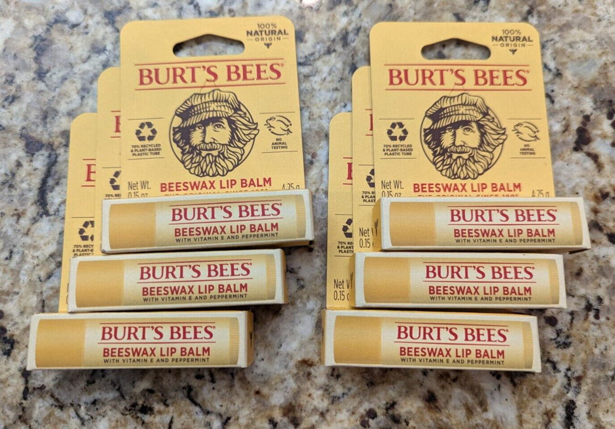 Lip Balm Set - Pack of 6 Beeswax Lip Care with Vitamin E & Peppermint