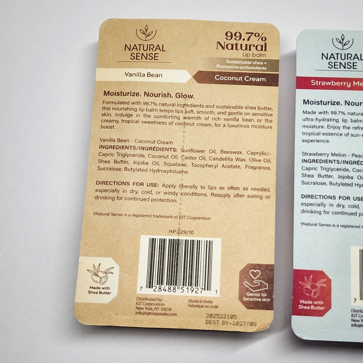 Natural Sense 4 Pack Lip Balm Set - Vanilla, Coconut, Strawberry & Peach