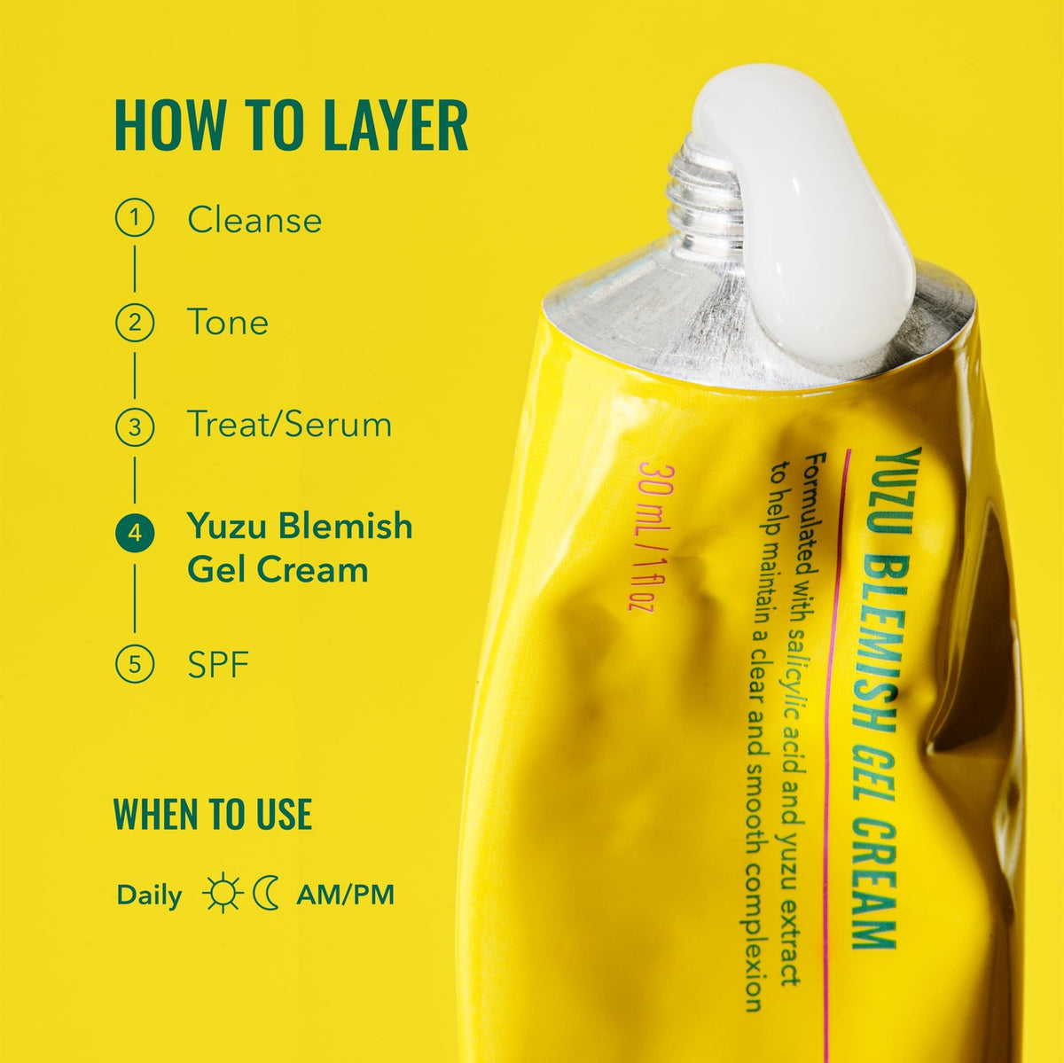 Yuzu Blemish Gel Cream for Acne-Prone Skin - Lightweight, 1oz