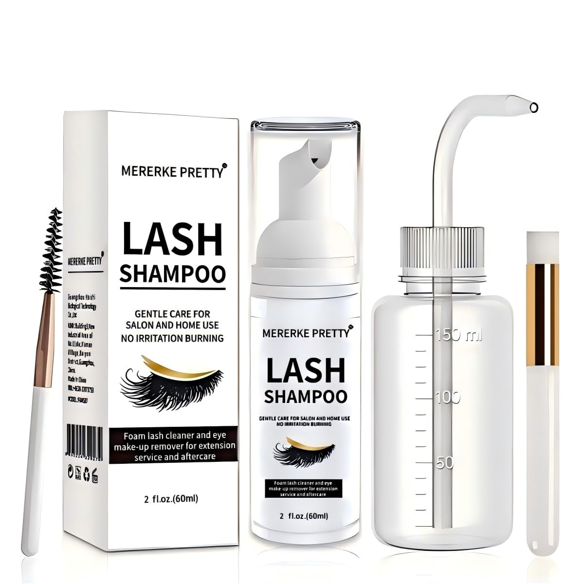 Eyelash Extension Cleanser Kit with Brushes - Deep Cleansing & Nourishing, 60ml