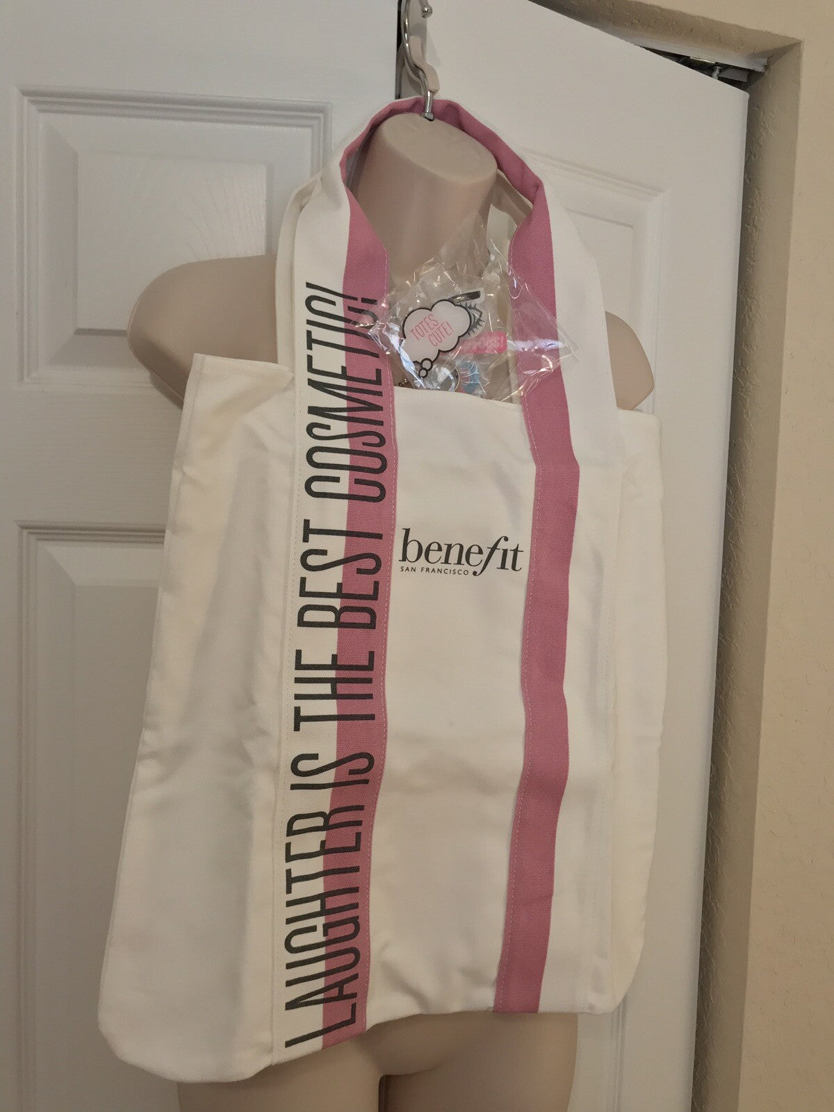 Laughter Is the Best Cosmetic Canvas Tote Bag with Pins - Benefit
