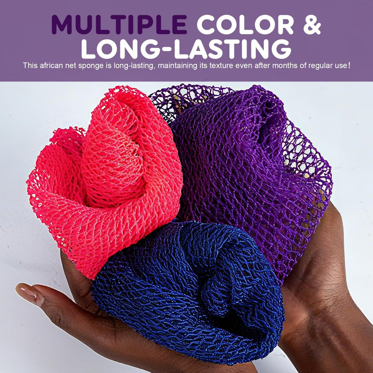 African Net Sponge - Exfoliating Nylon Bath Scrubber, 3-Pack
