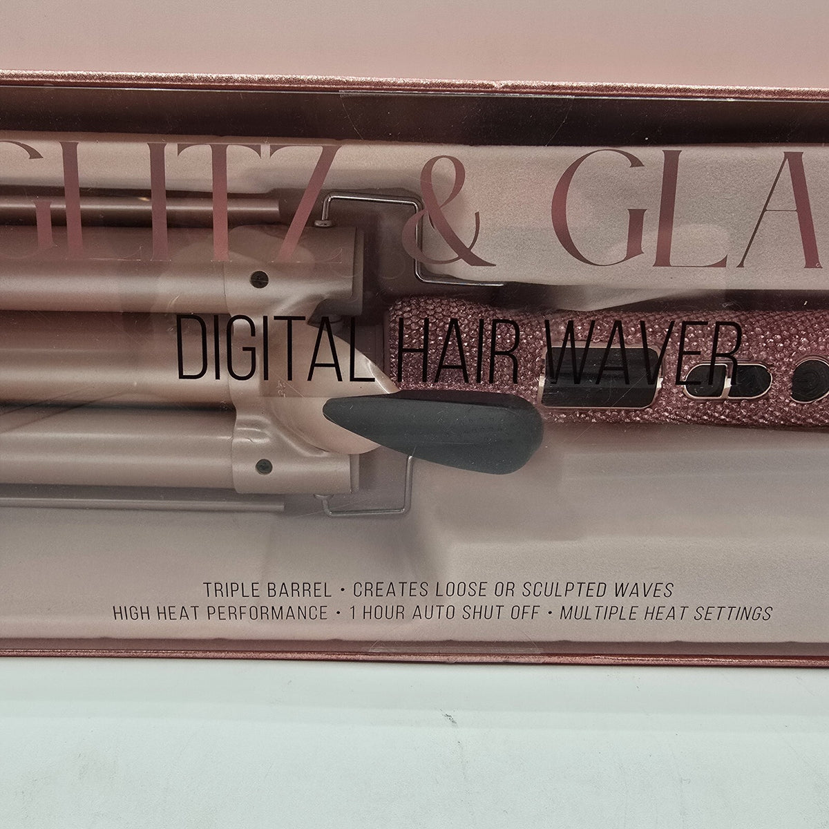 Pink Digital Hair Waver Brush with Rhinestones & Bling - Hot Styling Tool