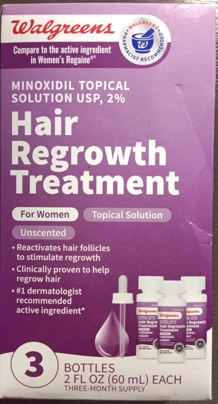 2 WALGREENS WOMEN'S ROGAINE 2% MINOXIDIL HAIR REGROWTH TREATMENT