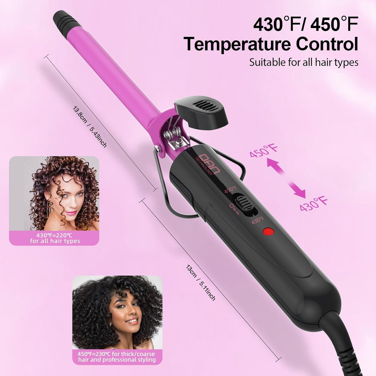 1/2 Inch Ceramic Curling Iron Wand - Small Travel-Size Hair Curler with Adjustable Temperature