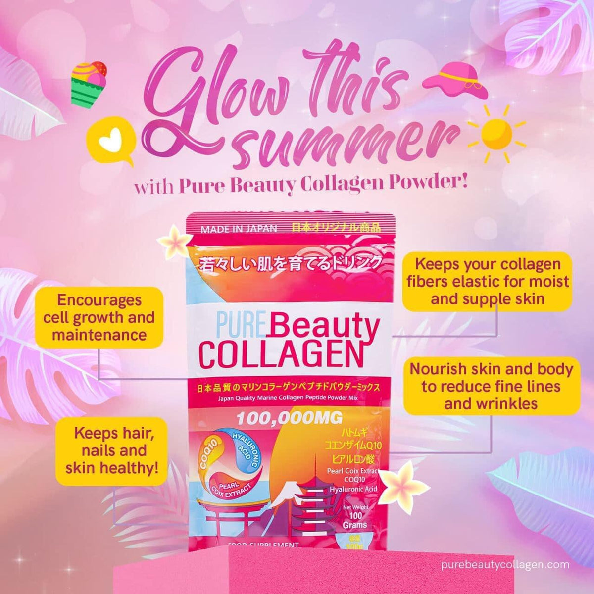 Pure Beauty Collagen Powder 100,000mg Marine Collagen Japan Made - Skin Support