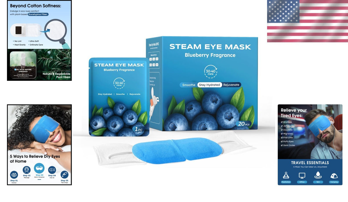 Disposable Warm Eye Masks - Travel & Eye Fatigue Relief, 20 Pack