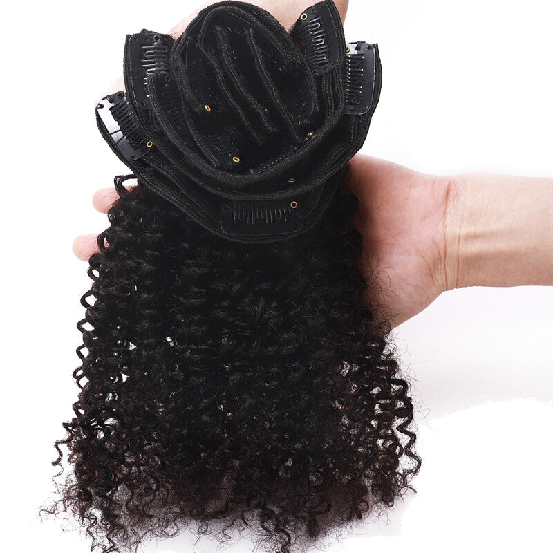 Double Weft Clip-In Afro Kinky Curly Human Hair Extensions Full Head