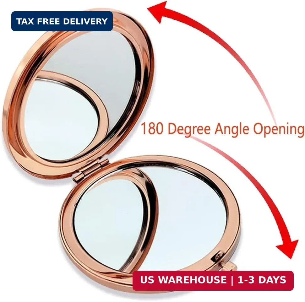 Mini Folding Makeup Mirror Set - 1X 2X Magnification, Compact Travel Design