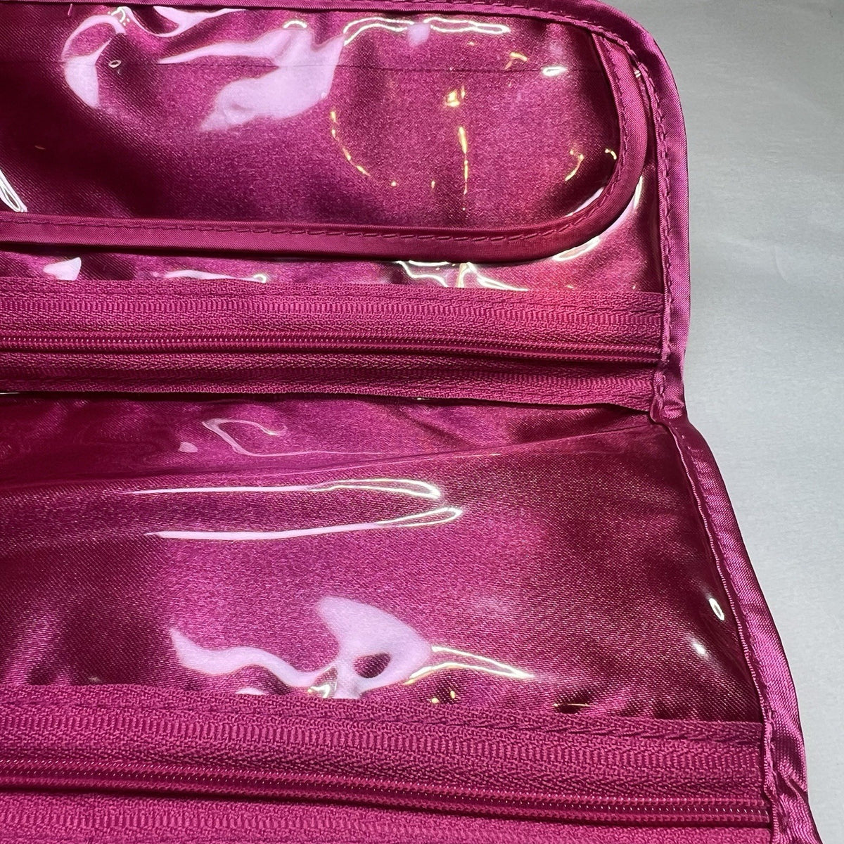 Vintage Pink Cosmetic Makeup Bag with Zipper & Brushes - 90s Style