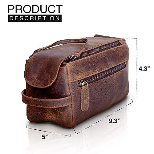 Buffalo Leather Toiletry Bag for Men & Women — Travel Organizer, Distressed Tan