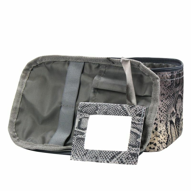 Small Cosmetic Bag with Mirror and Brush Holder - Travel Makeup Organizer