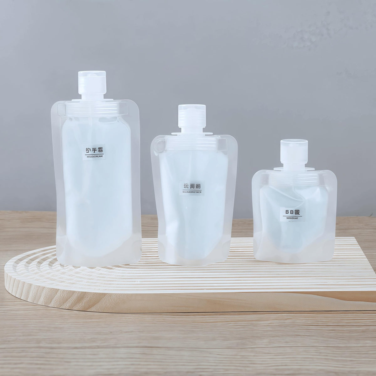 Travel Toiletry Containers Set - Refillable 100ML Stand Up Pouchs for Liquids