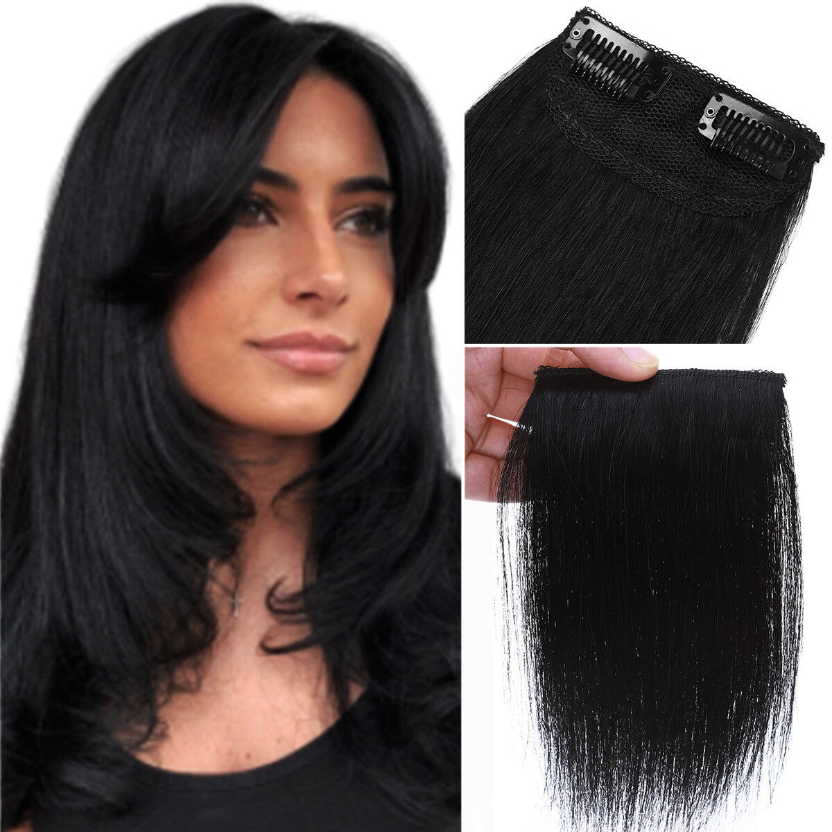 Clip-In Hair Extensions 100% Real Human Hair Fluffy Remy Hair Topper Set
