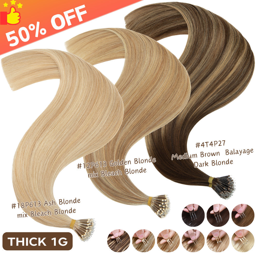 Beads Hair Extensions Nano Bean Remy Micro Loop Link I Tip - Multiple Colors & Lengths