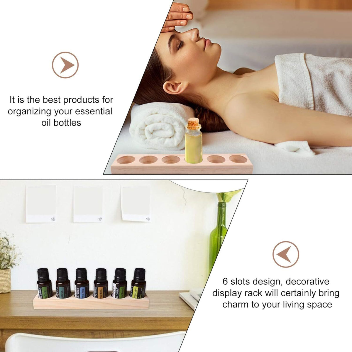 Wooden Essential Oil Bottle Organizer 6 Slots - Compact Desktop Display