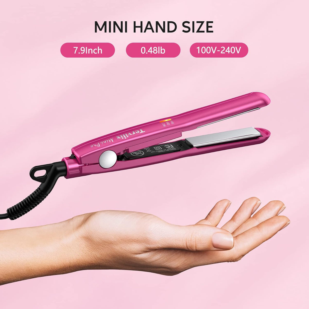 Mini Ceramic Flat Iron 1/2in Pink Travel Hair Straightener for Bangs & Short Hair