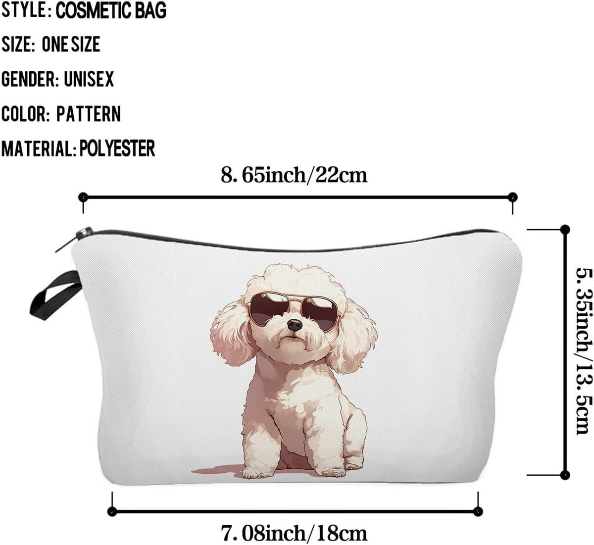 Cute Bichon Frise Makeup Bag Small Organizer Zipper Pouch for Travel Women