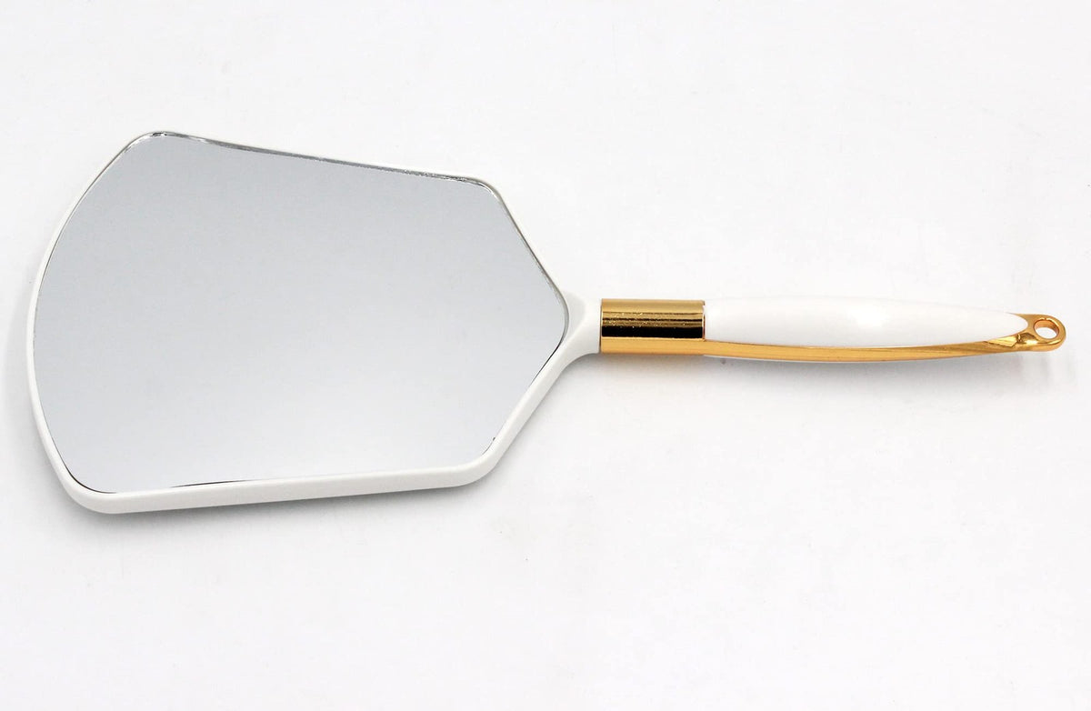 White Handheld Makeup Mirror with Handle & Hook Hole 6x6.8 Inch