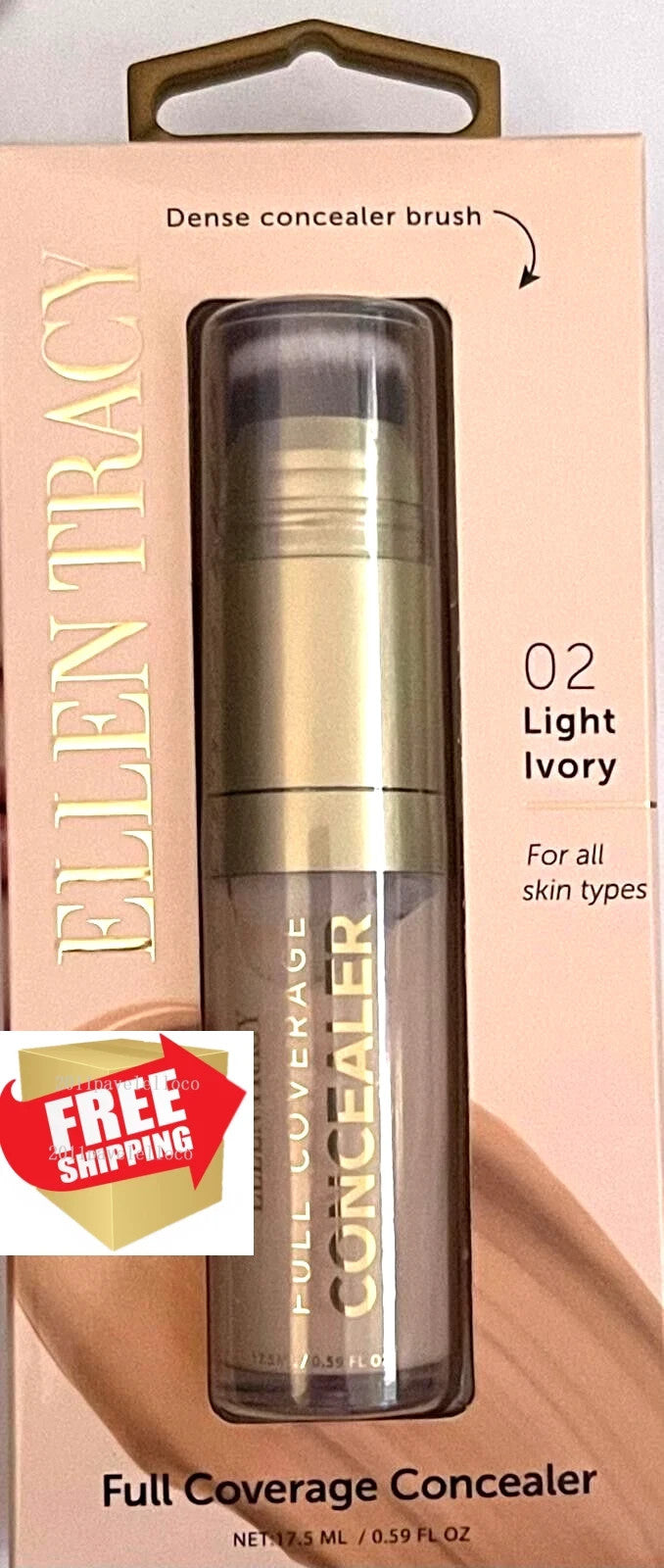 Full Coverage Concealer with Brush - Light Ivory, All Day Wear