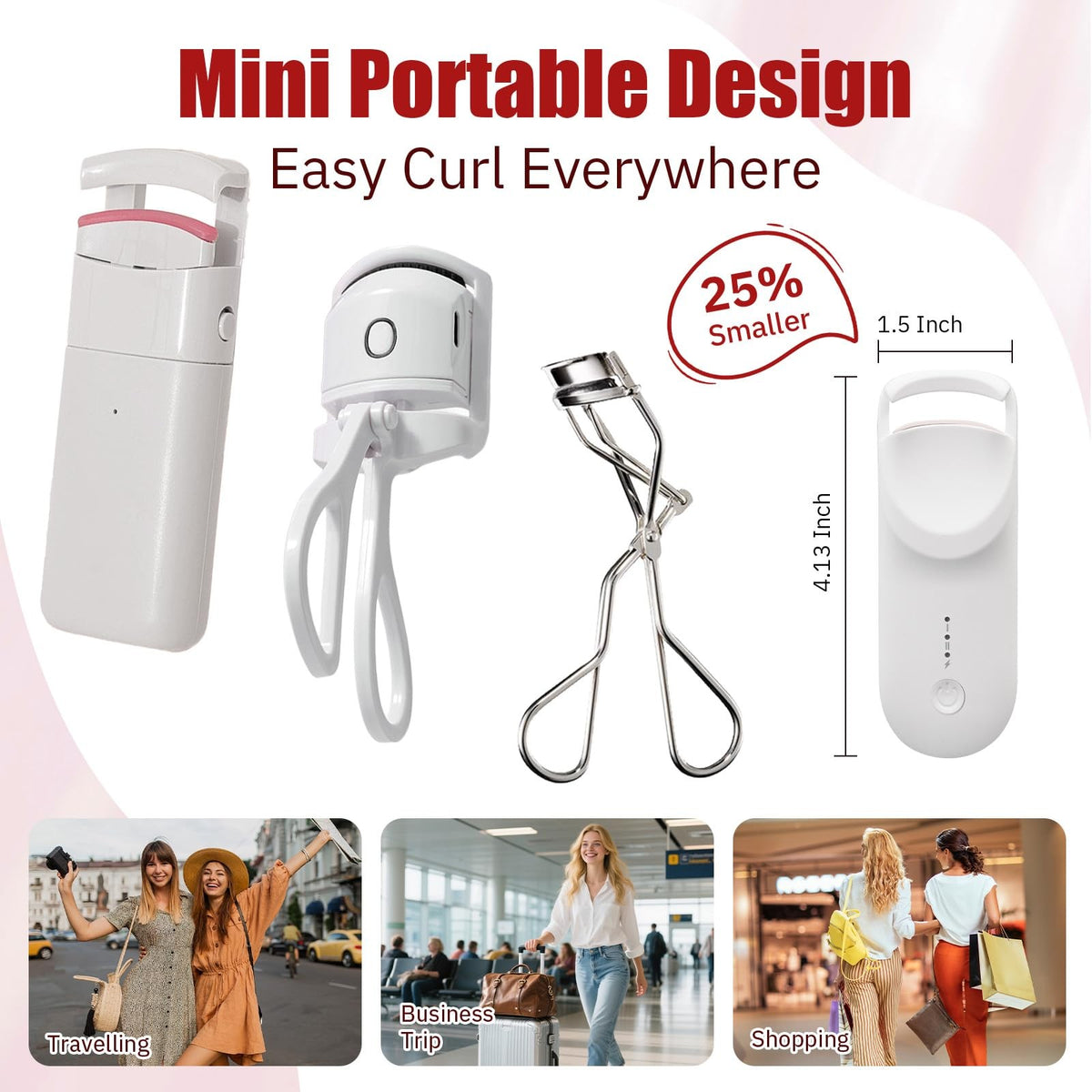 Heated Electric Eyelash Curler - 5s Fast Heating, Type-C Rechargeable, Portable Lash Lift (White)