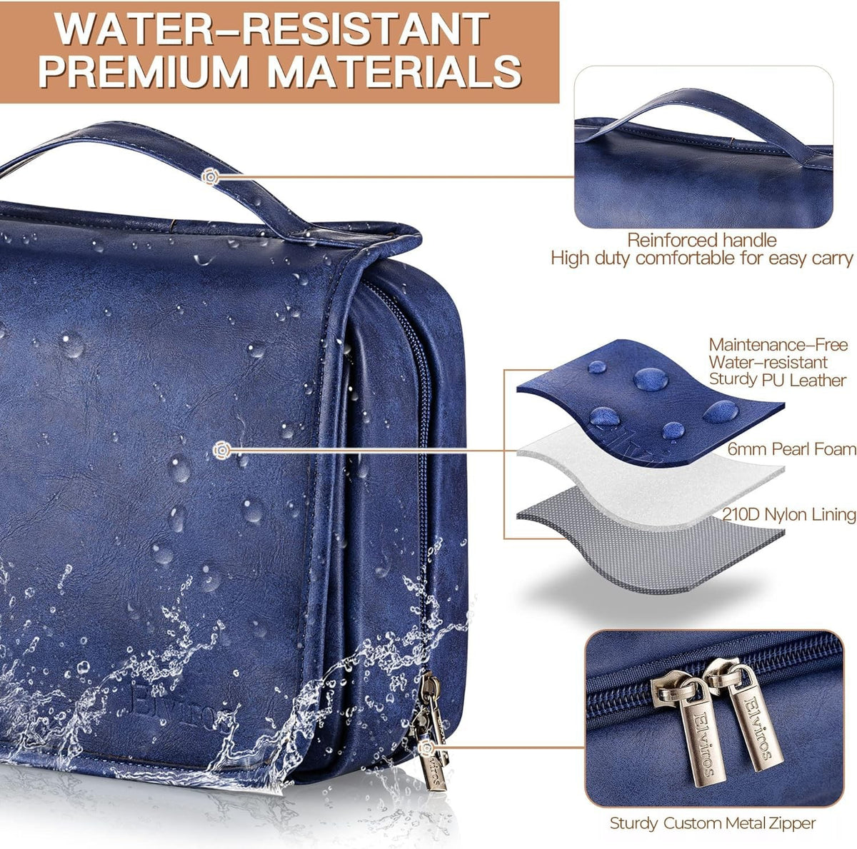 Men's Waterproof Travel Toiletry Bag with Hanging Hook and Multiple Compartments