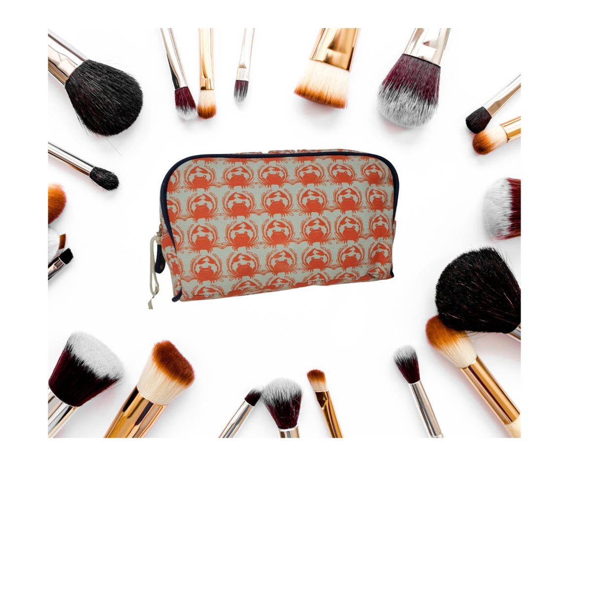 Large Nautical Crab Design Cosmetic Bag for Travel & Makeup Storage