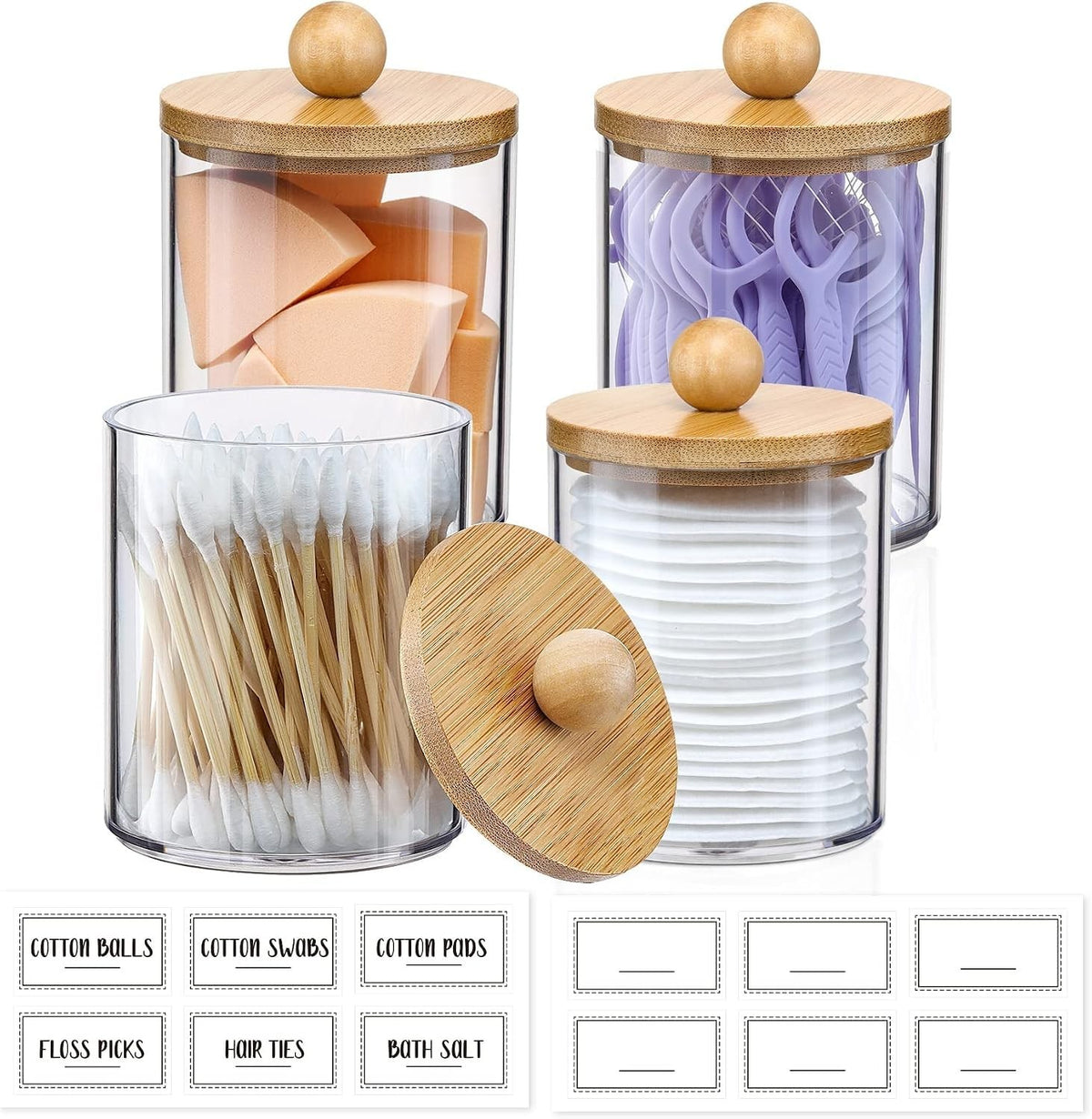 4 Pack 10oz Glass-Style Apothecary Jars with Bamboo Lids for Storage & Decor