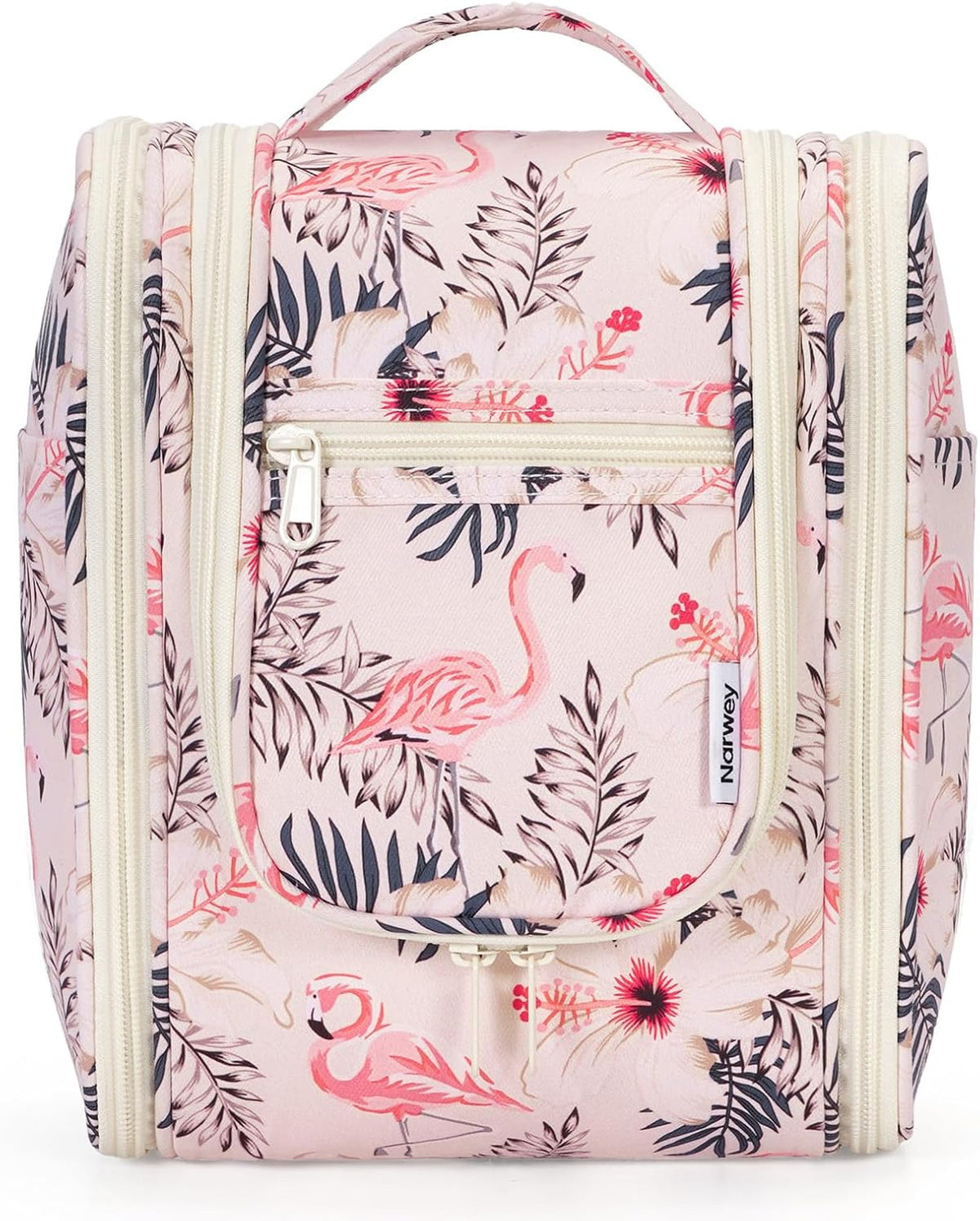 Travel Toiletry Bag Women Small Organizer with Hook Beige Bird Medium