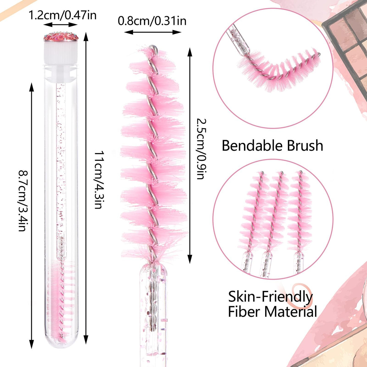Disposable Mascara Wand Set with Diamante Design - 10 Reusable Tubes
