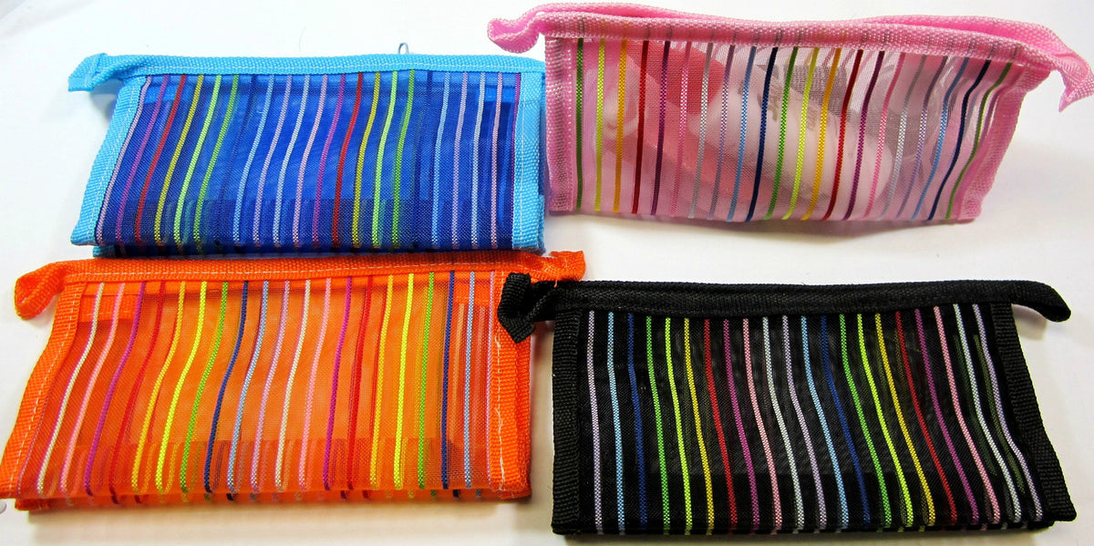 Mesh Cosmetic Bag Purse with Zipper Multiple Colors 7x4x2 Inches