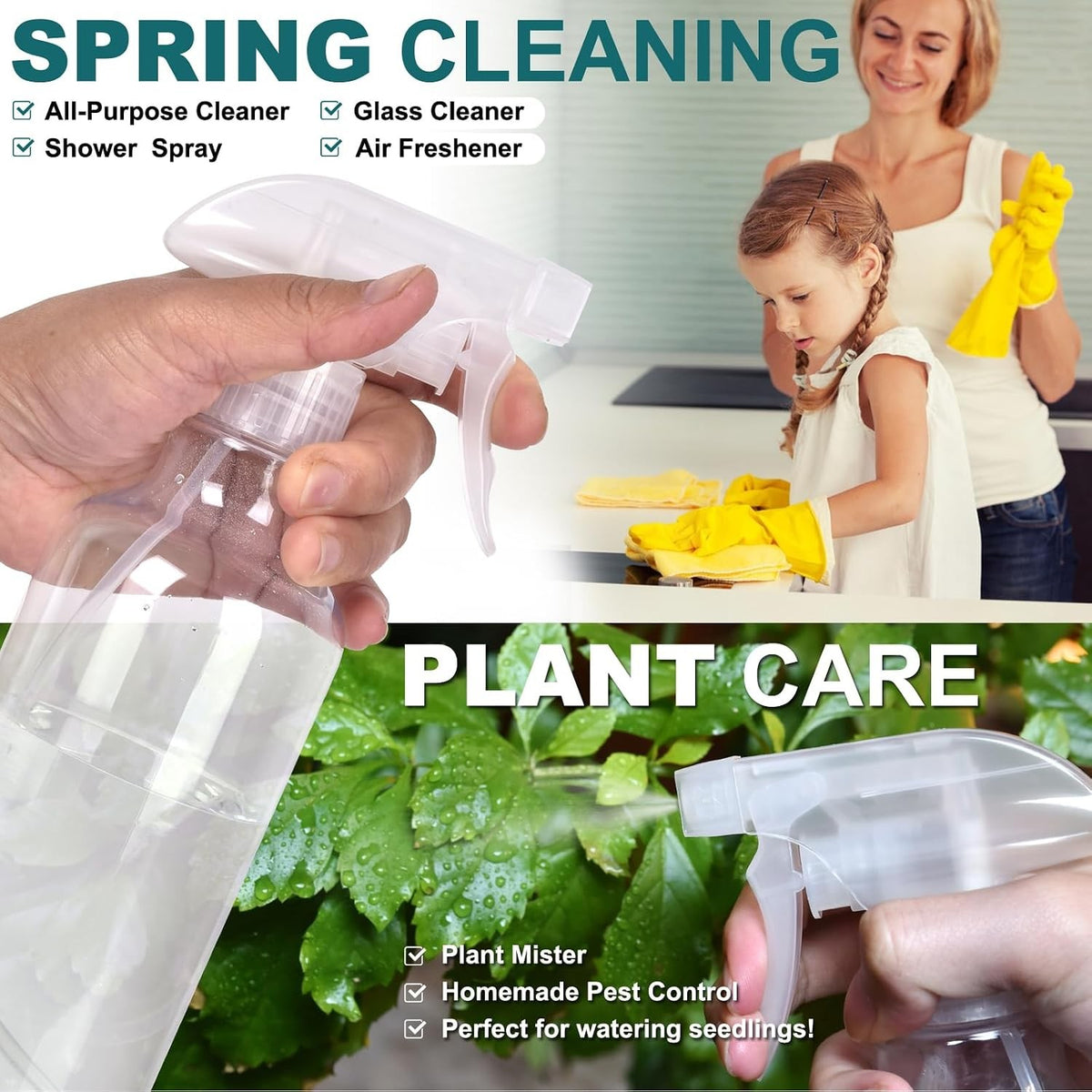 16.9oz Plastic Spray Bottles Set - Adjustable Nozzle for Cleaning & Gardening