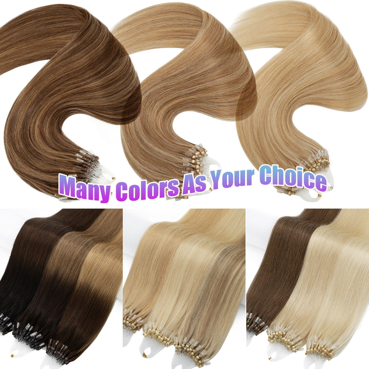 Micro Loop Hair Extensions Beads Link - Russian 100% Remy Human Hair Balayage
