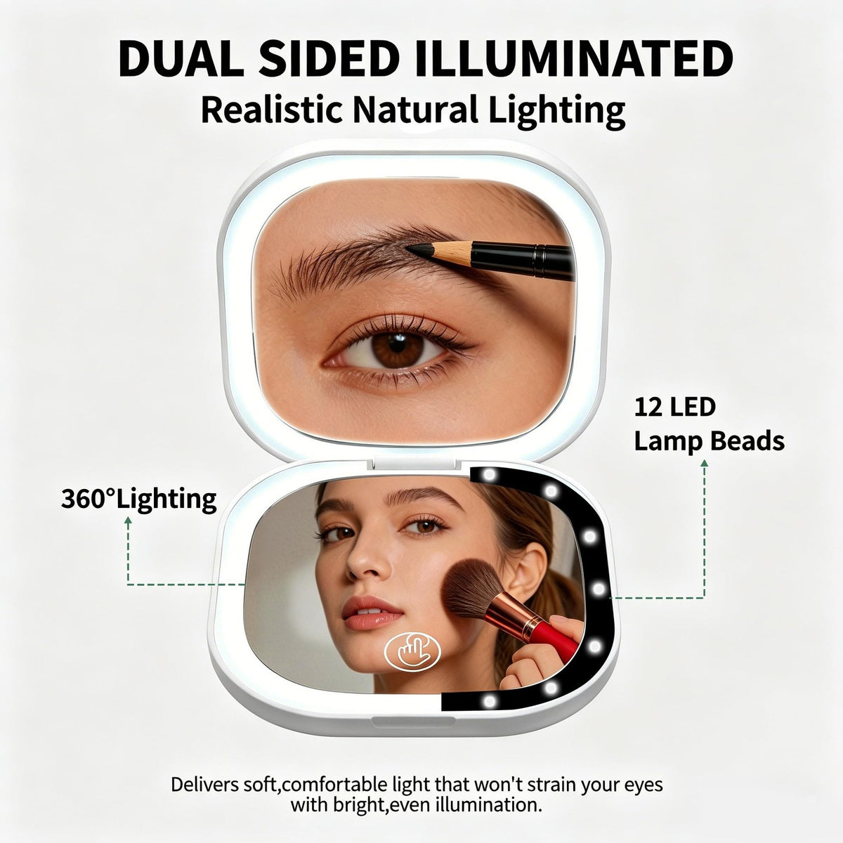 Portable LED Light Up Compact Mirror with 1X & 10X Magnification - Pocket Makeup Mirror