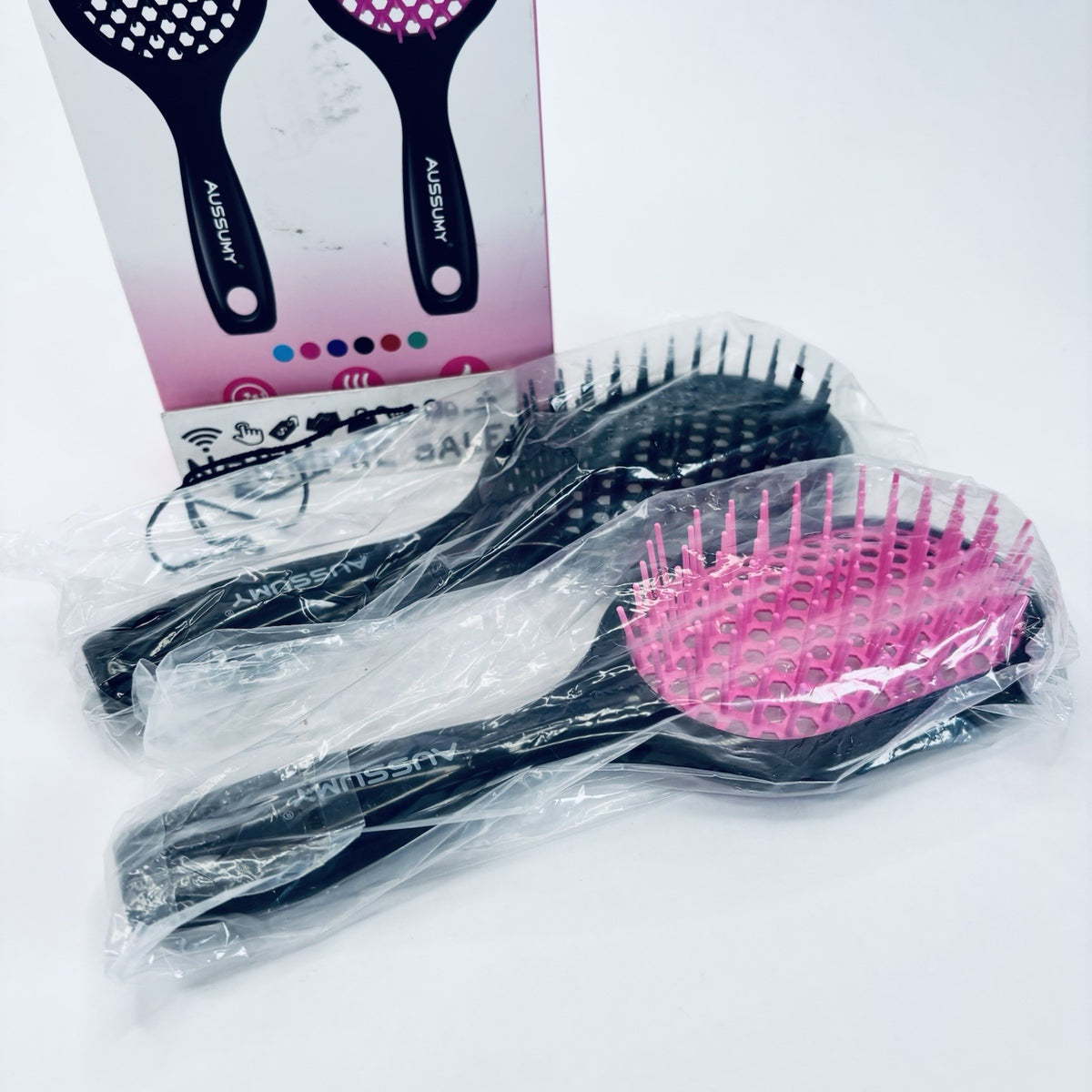Vented Detangling Hair Brush Set for All Hair Types – Black & Pink
