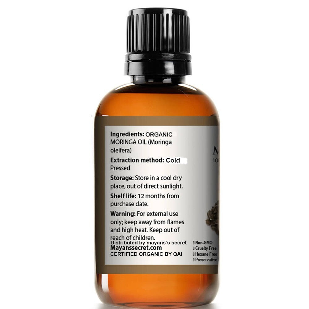 Organic Moringa Oil for Hair and Skin - 4oz Cold Pressed Natural Face Body Moisturizer