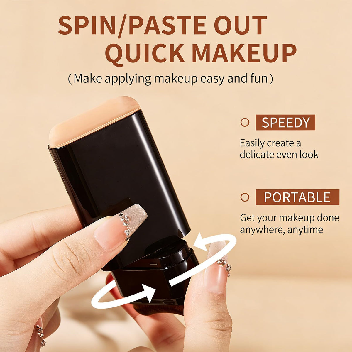 Hydrating Face Foundation Stick with Built-In Brush - Full Coverage, Lightweight, Waterproof, 0.7oz