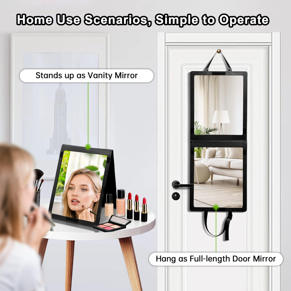 Foldable Full-Length Camping Mirror 33x13 Inch Shatterproof Hanging Travel